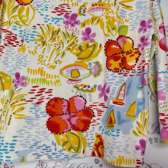 Take two clothing co sequin top paint water color sparkly fish tropical beach - Picture 9 of 10